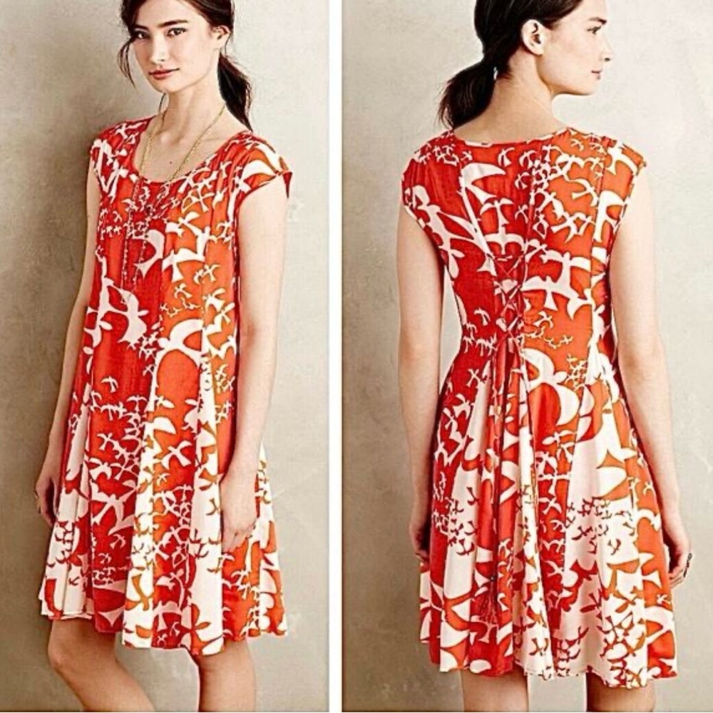 Anthropologie Maeve Vibrant Red and Cream Midi Dress Like New